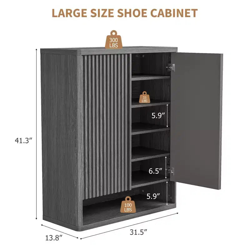 Meuble à chaussures COZONY 31.5 avec étagères réglables, armoire de rangement pour chaussures en bois avec portes cannelées pour entrée, salon