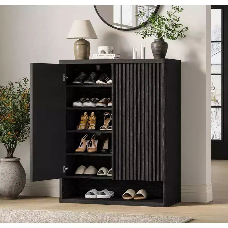 COZONY 31.5 Shoe Cabinet with Adjustable Shelves, Fluted Door Wooden Shoe Storage Cabinet for Entryway Living Room