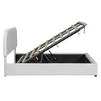 Lit plateforme moderne pleine grandeur Luxystar en polaire pelucheuse avec système de rangement hydraulique