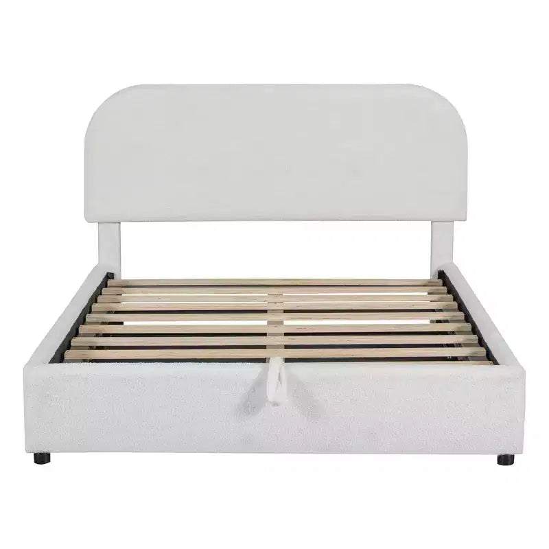 Lit plateforme moderne pleine grandeur Luxystar en polaire pelucheuse avec système de rangement hydraulique