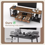 Meuble TV avec tiroirs en tissu pour TV 75 70 65 pouces, console TV, centre de divertissement avec étagères de rangement ouvertes pour salon, chambre, bureau