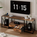 Meuble TV avec tiroirs en tissu pour TV 75 70 65 pouces, console TV, centre de divertissement avec étagères de rangement ouvertes pour salon, chambre, bureau