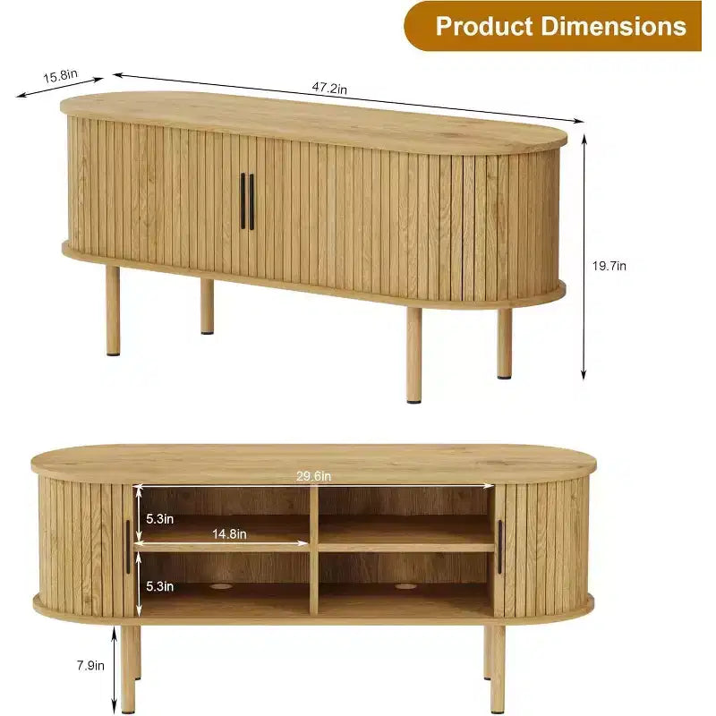Meuble TV Acekool 120 cm, Meuble TV Moderne avec Portes Coulissantes et Rangement, pour Salon, Chambre