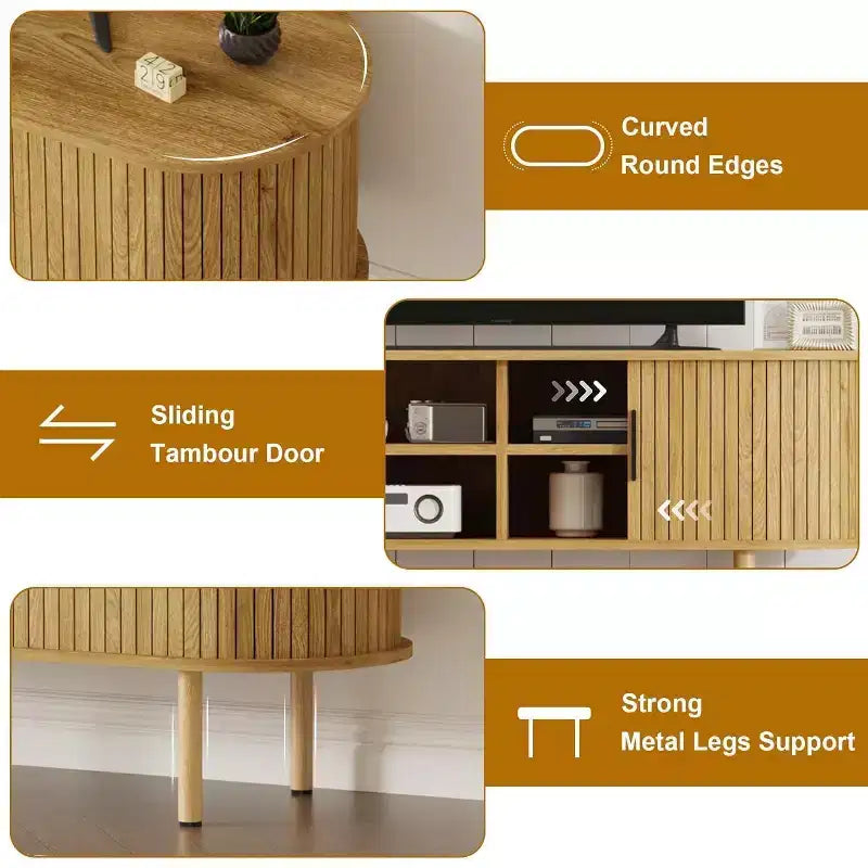 Meuble TV Acekool 120 cm, Meuble TV Moderne avec Portes Coulissantes et Rangement, pour Salon, Chambre