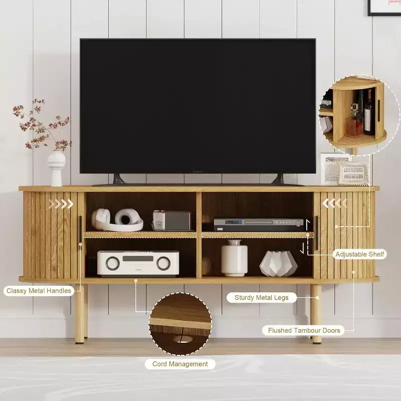 Meuble TV Acekool 120 cm, Meuble TV Moderne avec Portes Coulissantes et Rangement, pour Salon, Chambre