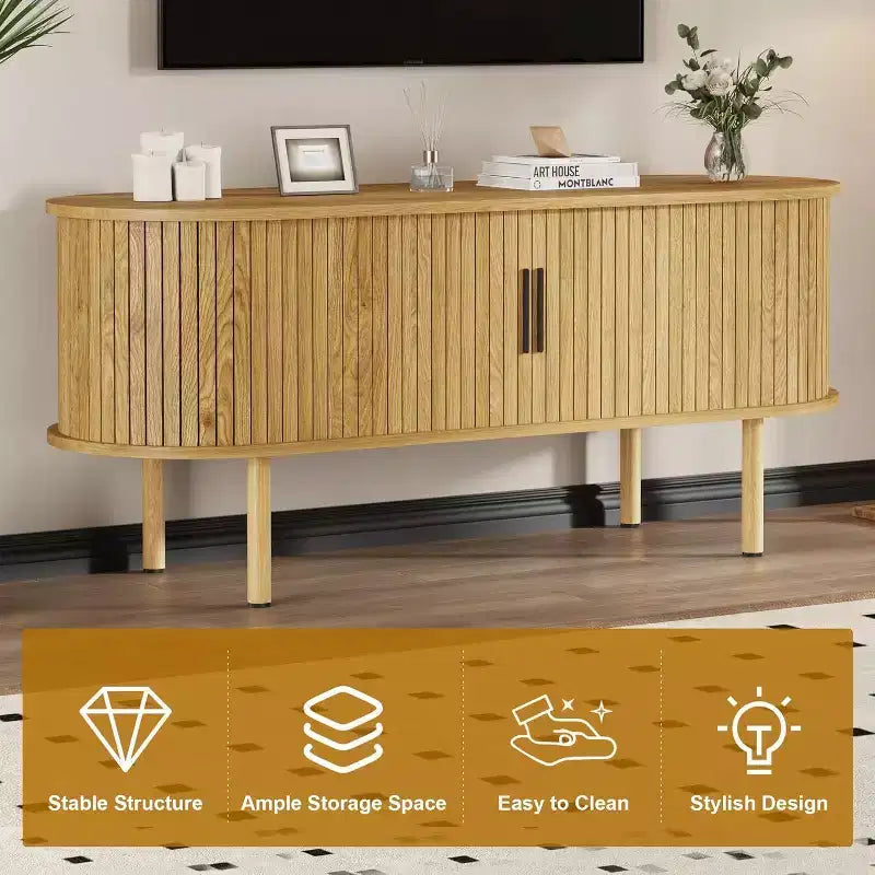 Meuble TV Acekool 120 cm, Meuble TV Moderne avec Portes Coulissantes et Rangement, pour Salon, Chambre