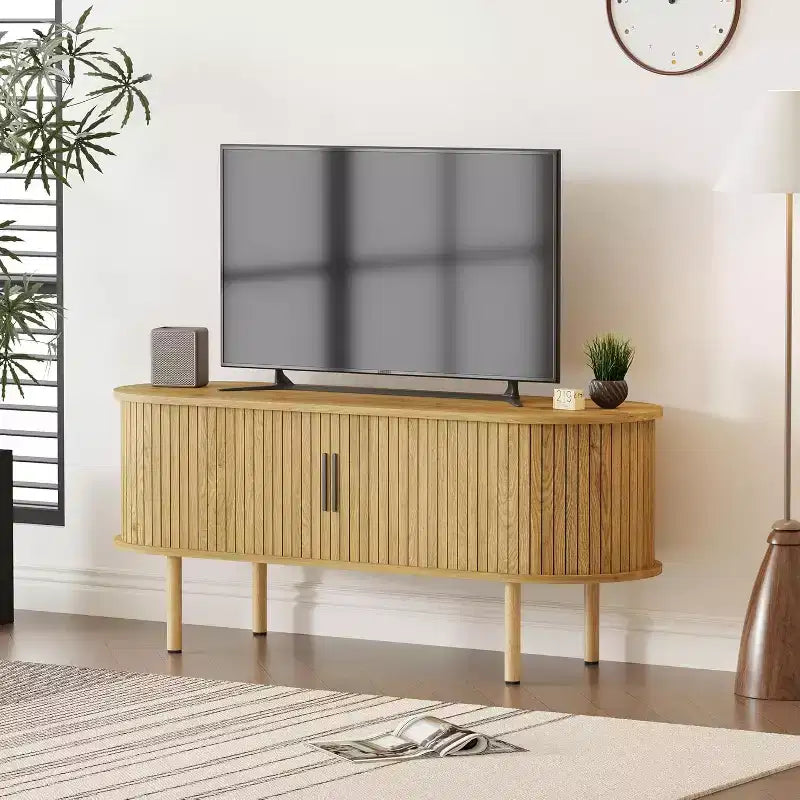Meuble TV Acekool 120 cm, Meuble TV Moderne avec Portes Coulissantes et Rangement, pour Salon, Chambre