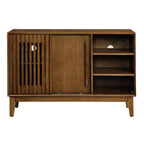 Meuble TV/buffet moderne du milieu du siècle de 119 cm, avec porte coulissante à lattes et pieds en bois massif - Panipeachy