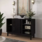 Meuble TV/buffet moderne du milieu du siècle de 119 cm, avec porte coulissante à lattes et pieds en bois massif - Panipeachy