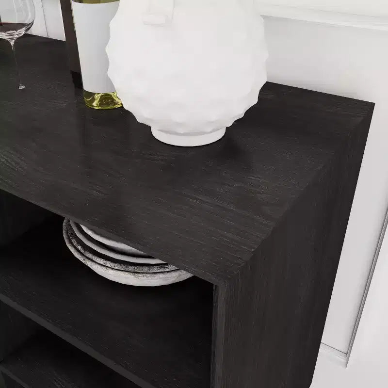 Meuble TV/buffet moderne du milieu du siècle de 119 cm, avec porte coulissante à lattes et pieds en bois massif - Panipeachy