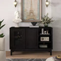 47 Mid-Century Modern Sideboard & TV Stand, Buffet Storage Cabinet with Sliding Slat Door, Solid Wood Legs - Panipeachy