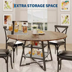 Table à manger ronde pour 4, Table de cuisine de 42 pouces avec étagère de rangement, Design de ferme en bois et métal, Table à manger familiale pour 4-6 personnes