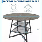 Table à manger ronde pour 4, Table de cuisine de 42 pouces avec étagère de rangement, Design de ferme en bois et métal, Table à manger familiale pour 4-6 personnes