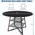 Table à manger ronde pour 4, Table de cuisine de 42 pouces avec étagère de rangement, Design de ferme en bois et métal, Table à manger familiale pour 4-6 personnes