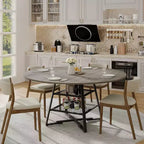 Table à manger ronde pour 4, Table de cuisine de 42 pouces avec étagère de rangement, Design de ferme en bois et métal, Table à manger familiale pour 4-6 personnes