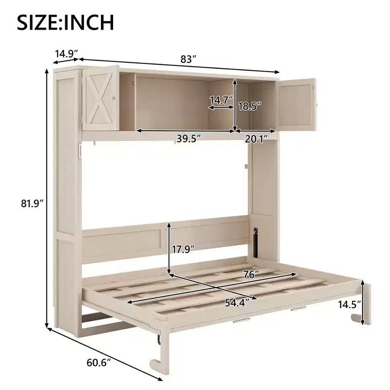 Lit escamotable pleine grandeur Whisen avec armoires de rangement