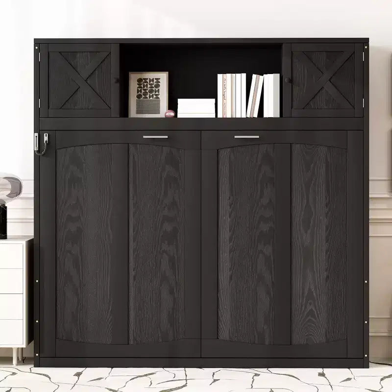 Lit escamotable pleine grandeur Whisen avec armoires de rangement