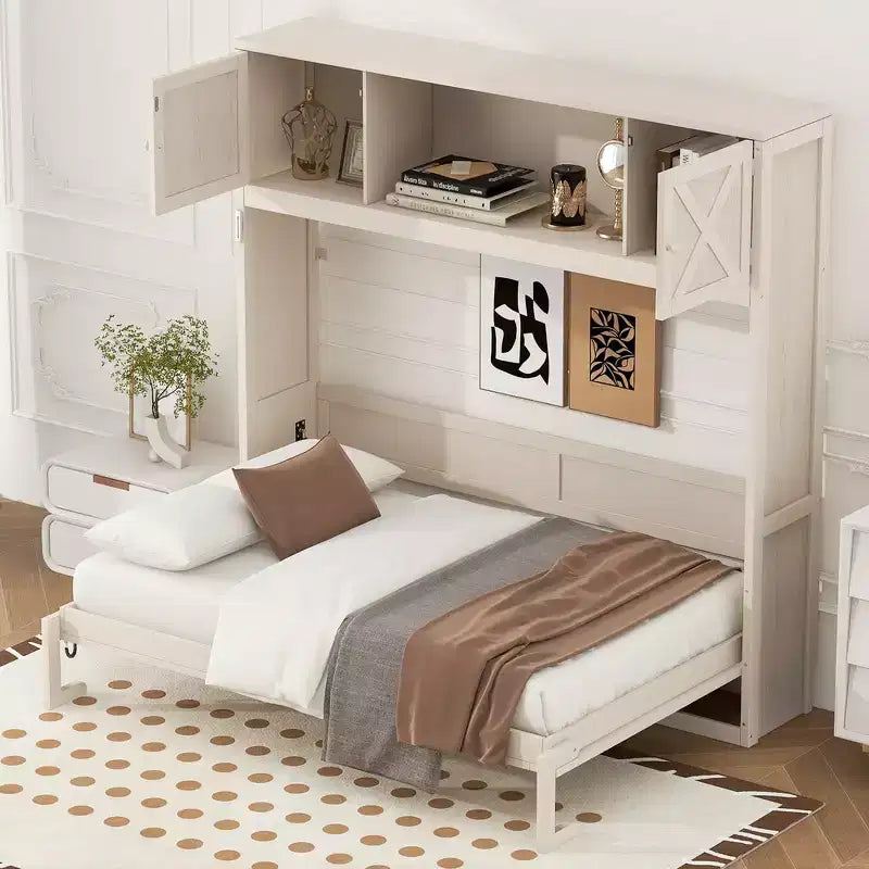 Lit escamotable pleine grandeur Whisen avec armoires de rangement