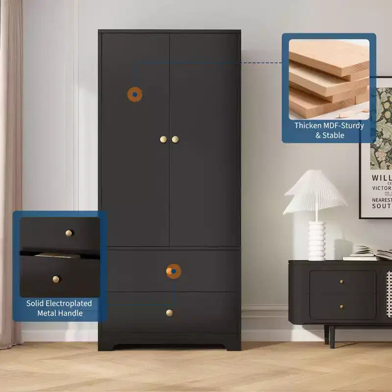 COZONY Armoire de rangement à 2 portes, buffet/bahut en MDF à panneau plat pour chambre, salle à manger et maison