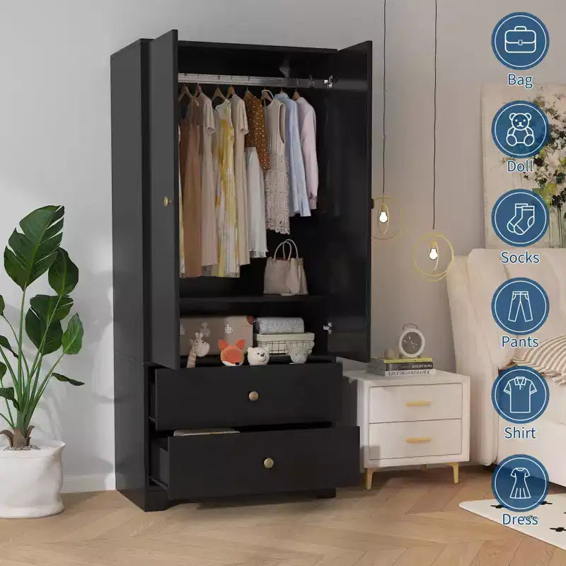 COZONY Armoire de rangement à 2 portes, buffet/bahut en MDF à panneau plat pour chambre, salle à manger et maison