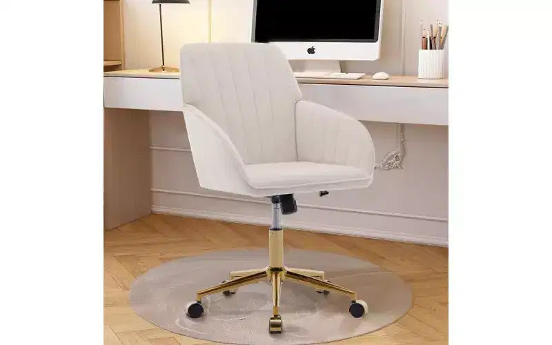 TUYOHW Chaise de bureau ergonomique de luxe, chaise de bureau à domicile en velours avec base en métal plaqué or, chaise pivotante réglable