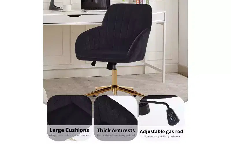 TUYOHW Chaise de bureau ergonomique de luxe, chaise de bureau à domicile en velours avec base en métal plaqué or, chaise pivotante réglable