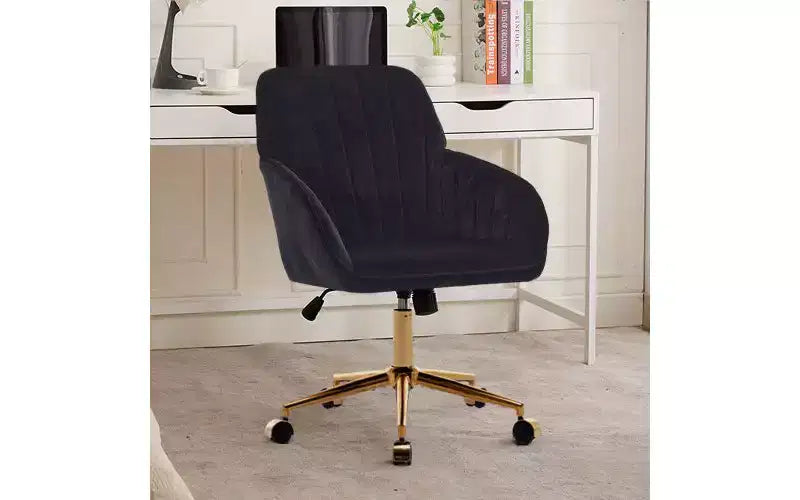 TUYOHW Chaise de bureau ergonomique de luxe, chaise de bureau à domicile en velours avec base en métal plaqué or, chaise pivotante réglable