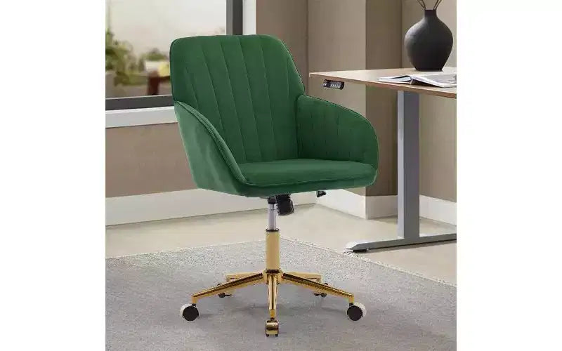 TUYOHW Chaise de bureau ergonomique de luxe, chaise de bureau à domicile en velours avec base en métal plaqué or, chaise pivotante réglable