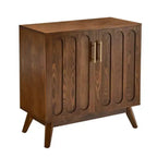 Meuble de rangement d'appoint cannelé de style moderne du milieu du siècle, petit buffet à 2 portes avec pieds en bois massif et poignées dorées - Panipeachy