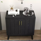 Meuble de rangement d'appoint cannelé de style moderne du milieu du siècle, petit buffet à 2 portes avec pieds en bois massif et poignées dorées - Panipeachy