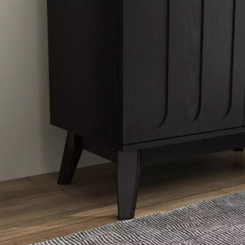 Meuble de rangement d'appoint cannelé de style moderne du milieu du siècle, petit buffet à 2 portes avec pieds en bois massif et poignées dorées - Panipeachy