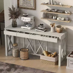 TUYOHW 60 Table Console en Bois d'Acacia avec 4 Tiroirs, Table d'Entrée de Ferme avec Pieds en X, Table d'Appoint Fine pour Salon, Cuisine, Couloir
