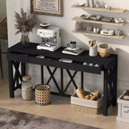 TUYOHW 60 Table Console en Bois d'Acacia avec 4 Tiroirs, Table d'Entrée de Ferme avec Pieds en X, Table d'Appoint Fine pour Salon, Cuisine, Couloir
