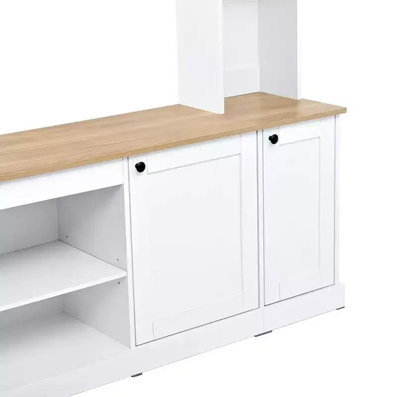 Meuble TV Whisen 91, meuble de rangement mural arqué, meuble TV de style ferme avec étagères, grain de bois pour téléviseurs jusqu'à 70 pouces