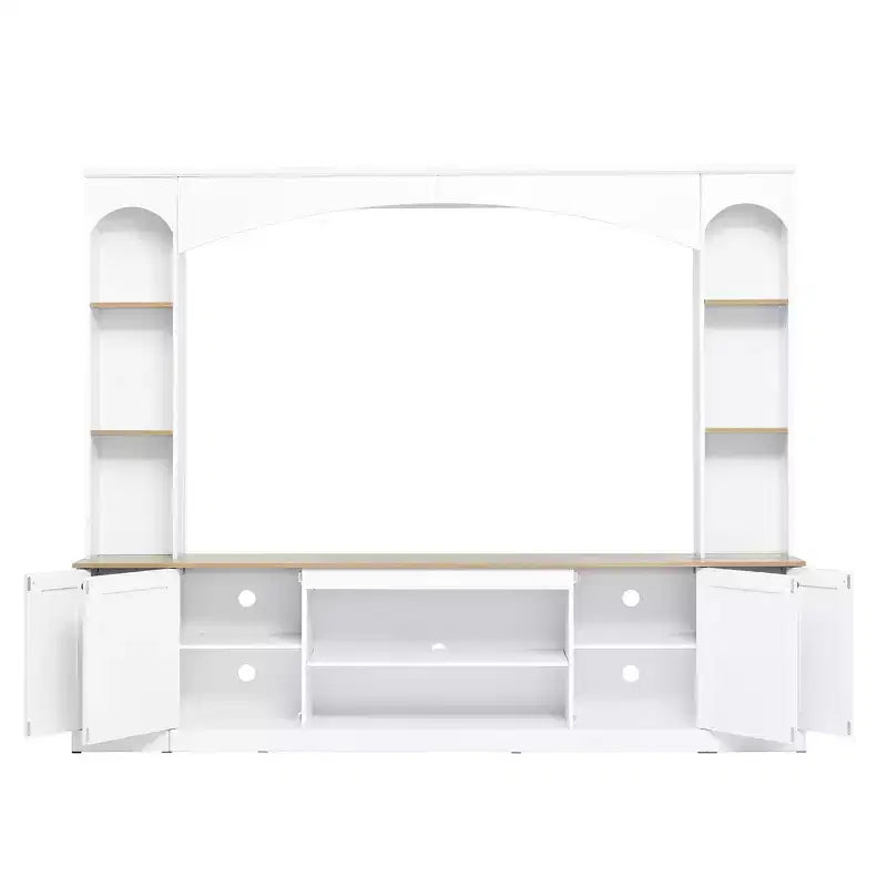 Meuble TV Whisen 91, meuble de rangement mural arqué, meuble TV de style ferme avec étagères, grain de bois pour téléviseurs jusqu'à 70 pouces