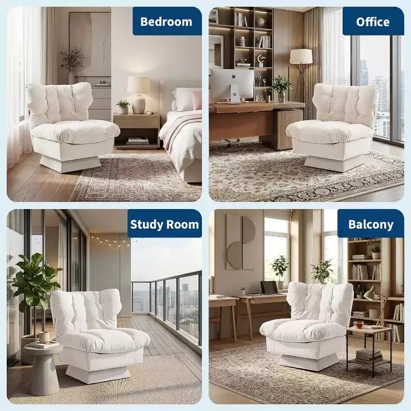 Fauteuil pivotant à 360° - Fauteuil de lecture moderne avec coussin épais et tissu chenille douillet | Fauteuil rembourré pour salon, chambre à coucher