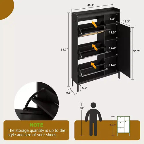 Meuble de rangement à chaussures en rotin à 4 niveaux avec 3 tiroirs basculants, Organisateur de chaussures sur pied avec étagères réglables pour entrée, placard, couloir