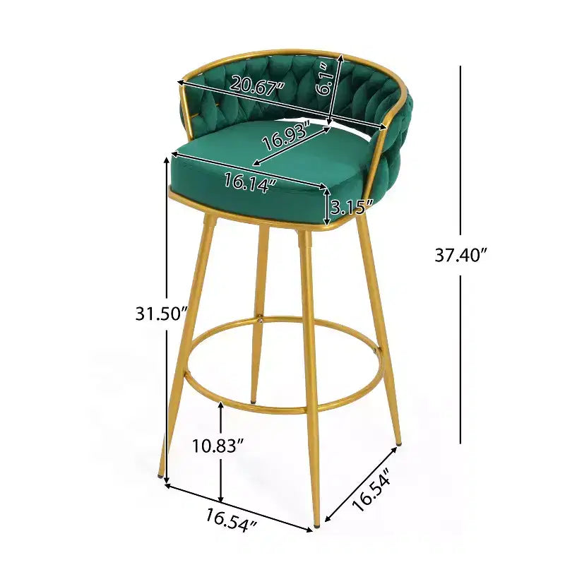 TUYOHW Lot de 2 tabourets de bar pivotants de 80 cm, tabourets de bar de luxe avec base en métal doré et dossier tressé à la main, capacité de 130 kg