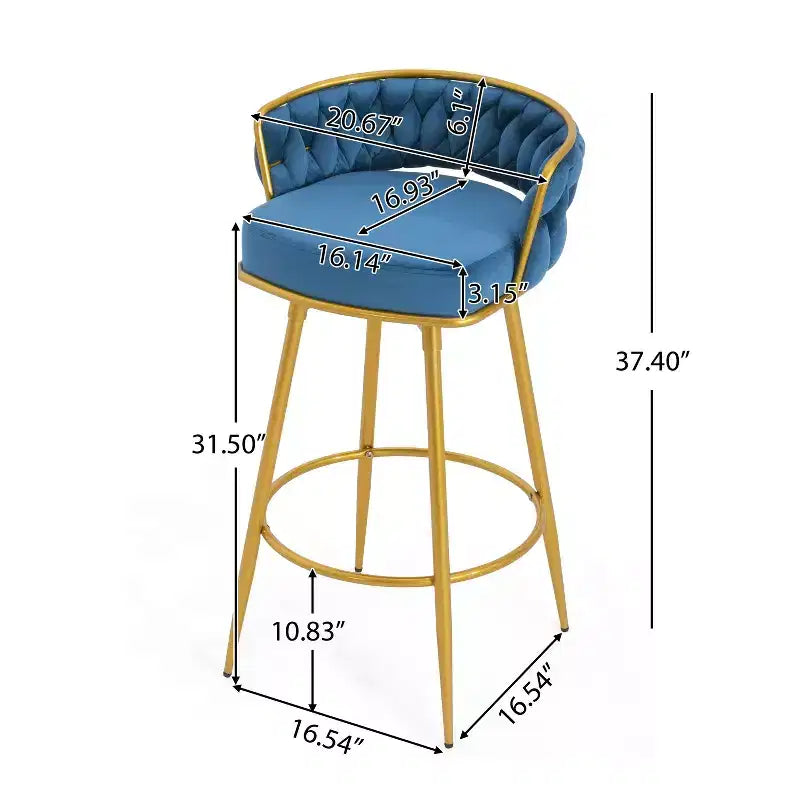 TUYOHW Lot de 2 tabourets de bar pivotants de 80 cm, tabourets de bar de luxe avec base en métal doré et dossier tressé à la main, capacité de 130 kg