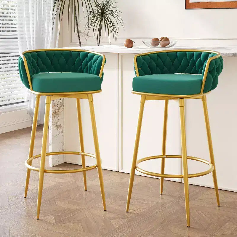 TUYOHW Lot de 2 tabourets de bar pivotants de 80 cm, tabourets de bar de luxe avec base en métal doré et dossier tressé à la main, capacité de 130 kg