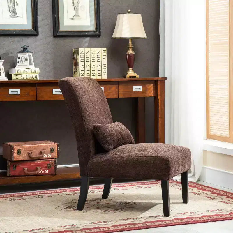 Fauteuil d'appoint moderne sans accoudoirs en tissu chenille avec oreiller, pieds en bois massif, chaise d'appoint à assise profonde pour le salon, la chambre ou le bureau - Panipeachy