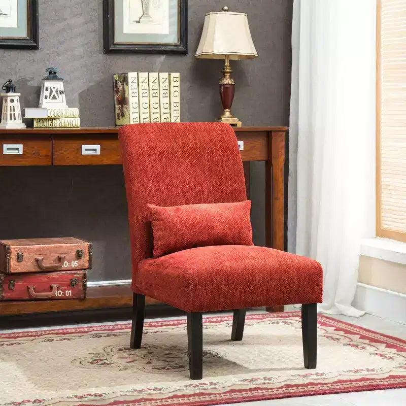 Fauteuil d'appoint moderne sans accoudoirs en tissu chenille avec oreiller, pieds en bois massif, chaise d'appoint à assise profonde pour le salon, la chambre ou le bureau - Panipeachy