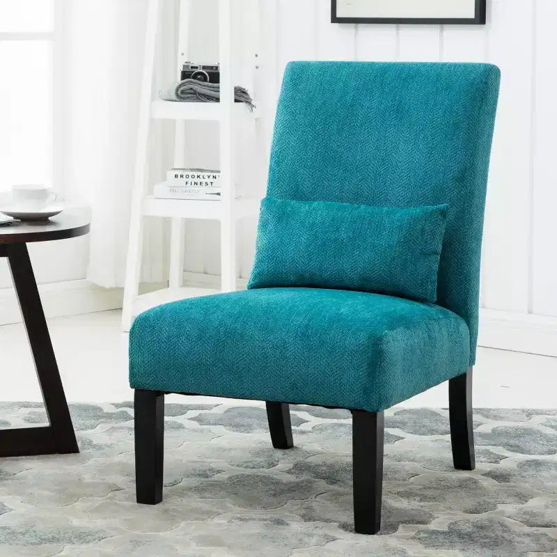 Fauteuil d'appoint moderne sans accoudoirs en tissu chenille avec oreiller, pieds en bois massif, chaise d'appoint à assise profonde pour le salon, la chambre ou le bureau - Panipeachy