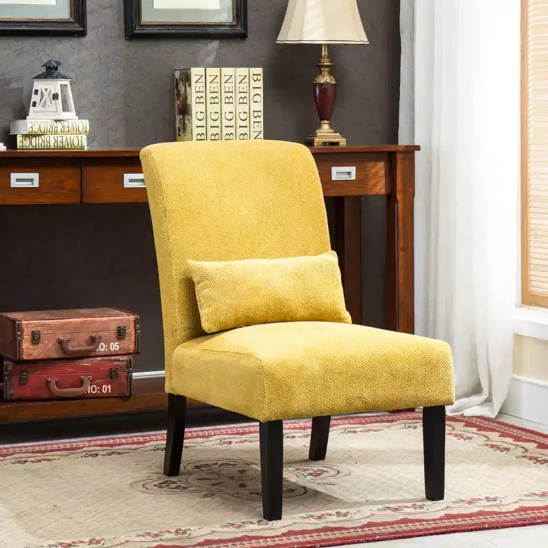Fauteuil d'appoint moderne sans accoudoirs en tissu chenille avec oreiller, pieds en bois massif, chaise d'appoint à assise profonde pour le salon, la chambre ou le bureau - Panipeachy