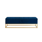 MAYEERTY 58.6 Banc de rangement, banc rembourré avec base en métal pour chambre à coucher, salon, couloir bleu