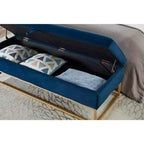 MAYEERTY 58.6 Banc de rangement, banc rembourré avec base en métal pour chambre à coucher, salon, couloir bleu
