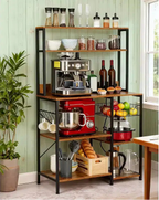 Kitchen Bakers Rack 55 * 66inch, Microwave Oven Stand with Storage 4 Tiers, Coffee Bar Table with 6 S Hooks, Kitchen Storage Shelf Rack for Pots