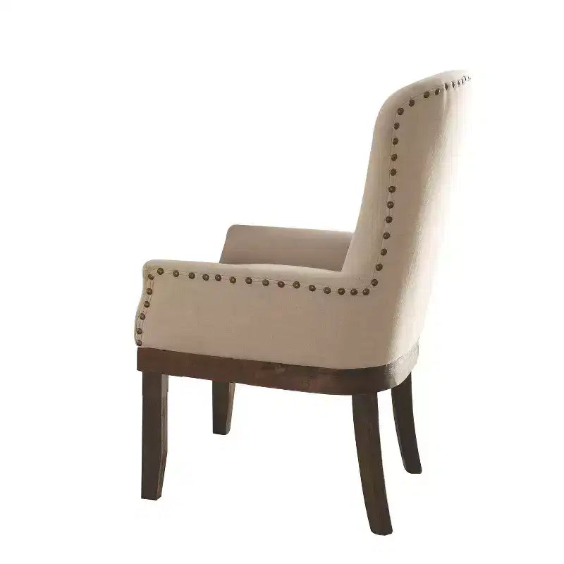 Chaise de salle à manger Landon Arm Salvage Brown - Acme Furniture : revêtement en lin, garniture cloutée, cadre en bois