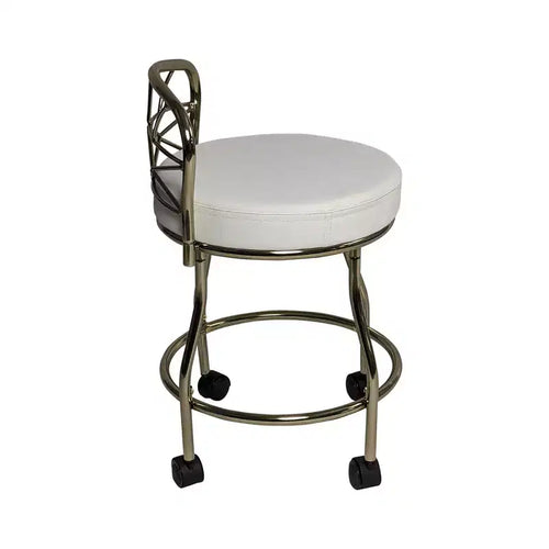 Banc de coiffeuse Carolina Living Diana X avec roulettes doré : similicuir élégant, cadre en métal, forme ronde