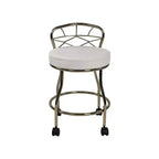 Banc de coiffeuse Carolina Living Diana X avec roulettes doré : similicuir élégant, cadre en métal, forme ronde